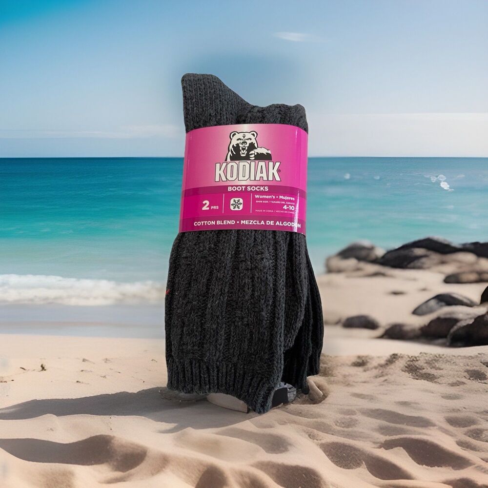 Kodiak Boot Socks 2 Pair Cotton Blend Charcoal Gray & Black Ladies 4-10 NWT